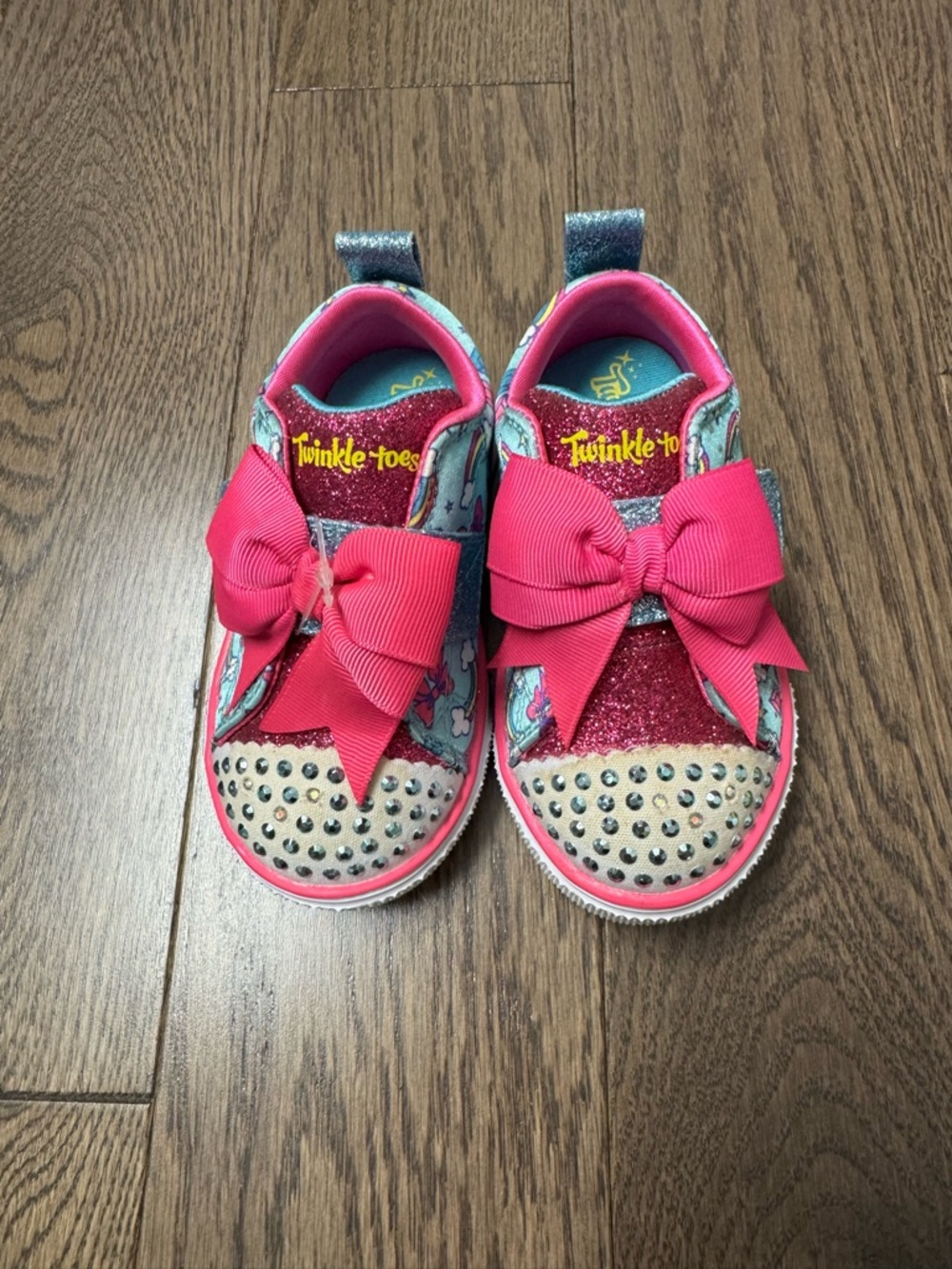 Skechers Twinkle-Toes Pink Glitter Bow Sneakers with Silver Studs size 6